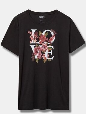 Heritage By Torrid Knit Black Pink LOVE Floral Graphic Tee 5X 28